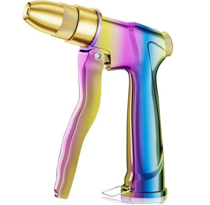 ESOW Heavy Duty Hose Nozzle, High Pressure Metal, 4 Patterns, Rainbow - color: Rainbow