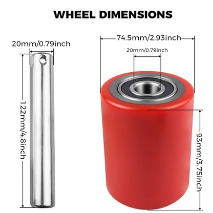 1 Pair Pallet Jack Wheels Replacement Kit, 3x3.75-Inch PU Load Rollers - color: Red-1Pair, size: 3" x 3.75" (74.5mm x 93mm)