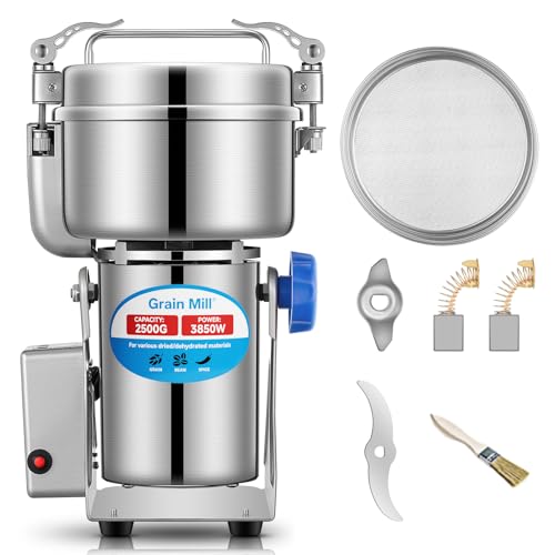 Electric Grain Mill for Flour 2500g, Flour Mill Swing 3850W, Upgrade Stainless Steel Flour Mill, High-speed Spice Herb, Commercial Superfine Machine, Dry Cereals Pulverizer