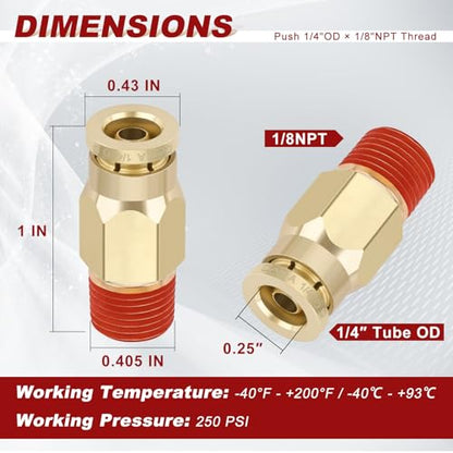 DOT Approved Male Straight Brass Union 1/4" Tube x 1/8" NPT, 4PCS - size: 1/4" OD x 1/8" NPT