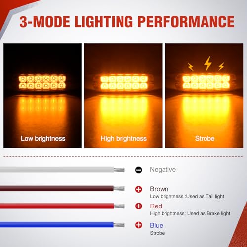 Nilight 6.3" Amber Rectangle Side Marker Light with High Low Strobe - color: Amber 6.3" 10Pcs