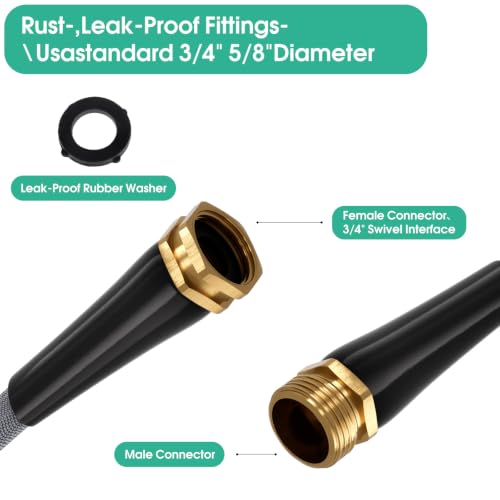 Garden Hose 50 FT, Non-Expanding Water Hose, Kink-Free, Burst-Resistant