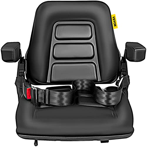 Bestauto Universal Fold Down Forklift Seat with Retractable Safety Belt, Armrest,Adjustable Seat for Excavator, Forklift, Tractor, Skid Loader, Backhoe Dozer Telehandler