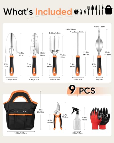 HaSteeL 9-Piece Stainless Steel Garden Hand Tools Set for Planting