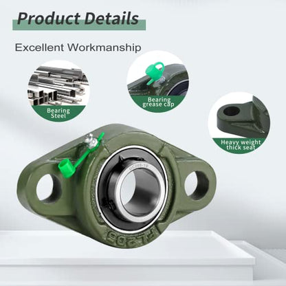 UCFL205-16 Pillow Block Bearing, Flange-Mount Ball Bearing Unit, 1 in Bore, 2-Bolt Flange, Self Aligning Cast Iron Housing, Set Screw Locking Style Flange Pillow Block Bearing (Pack of 2) - size: 5.118 in (Pack of 2)