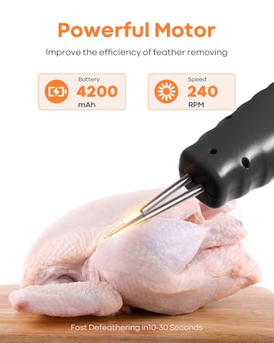 Handheld Chicken Plucker - Electric Quick Chicken Feather Plucker, Portable Waterproof & Rechargeable for Fast Pin Feather Removal Works on Duck Goose & Other Birds Durable Black Desig - color: Black