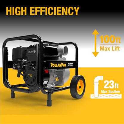 Poulan Pro Semi Trash Pump 3 Inch with Wheels,212cc 4-cycle Engine,238GPM - size: 3 inch with wheels