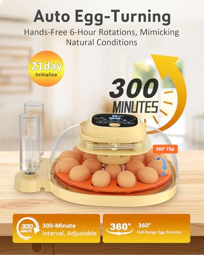18 Egg Incubator for Hatching Eggs with Automatic Turning, Digital Temperature & Humidity Control, Built-in Egg Candler & Auto Water Refill, 360° Clear View for Chicken, Beige+Orange
