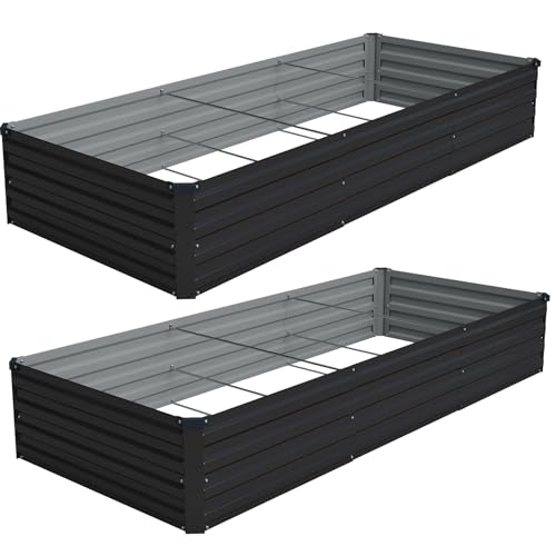 Vengarus 2PCS 9x3x1ft Galvanized Raised Garden Beds Kit,Planter Box Black - color: Black, size: 9x3x1FT(2PCS)