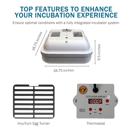 HovaBator 2370 Deluxe Automatic Egg Incubator Kit, Automatic Egg Turner - size: No Additional Tray, style: No Auto Humidity System