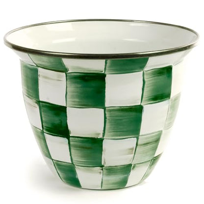 MACKENZIE-CHILDS Enamel Flowerpot, Green-and-White Emerald Check