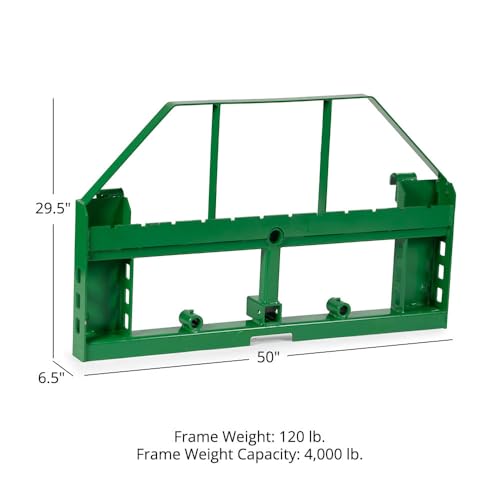 Titan Attachments Heavy Duty Pallet Fork Frame with 2" Trailer Receiver Hitch and Bale Spear Sleeves Fits JD Loaders