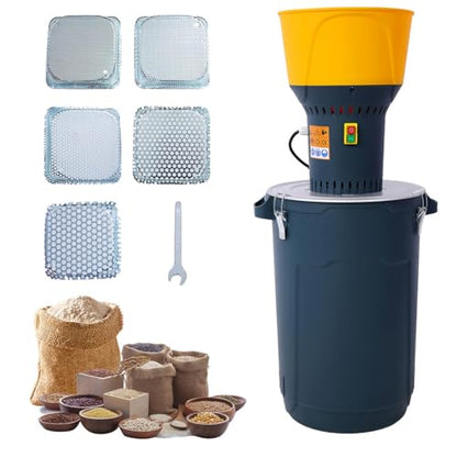 60L Electric Corn Mill Grinder, Grain Mill Grinder with 5 Grinder Sieves and 1 Wrench, Farm Home Feed Grinder with Detachable Bucket for Home and Farm(Dark Gray)