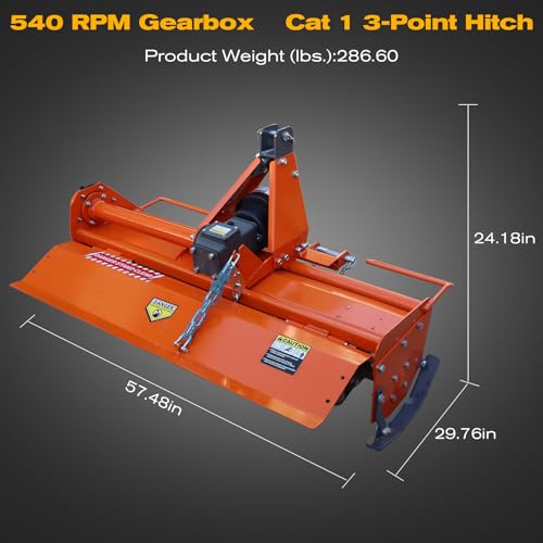 3 Point Rotary Tiller Attachment, Fits Cat 1 Tractors - size: 49 Inch