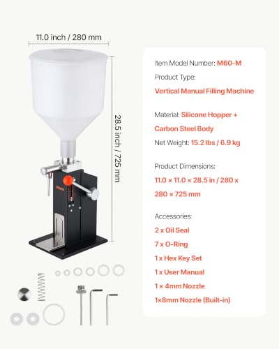 VEVOR Manual Filling Machine, 5-60 ml, 10 L Hopper, Paste Liquid Filler - size: Manual:5-60 ml