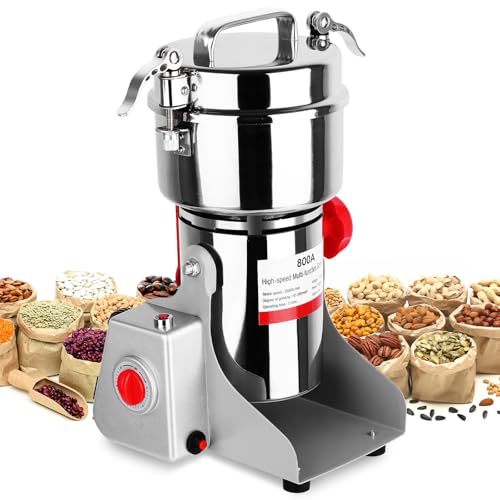3000W Electric Grain Mill Grinder, 800g Stainless Steel Flour Mill Grinder for Home Use, High Speed Commercial Pulverizer for Dry Grains Spices Coffee Corn Pepper, Swing Type - size: 800G