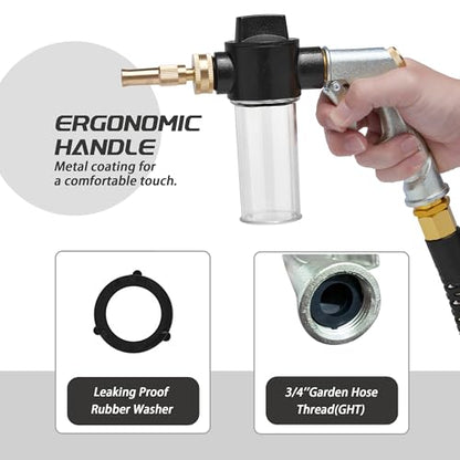 High Pressure Hose Nozzle with Soap Dispenser, Metal Foam Gun Sprayer - color: Silver