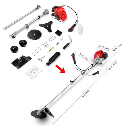 58cc 4-in-1 Gas String Trimmer, 2-Stroke Engine with Bike Handles - color: Red