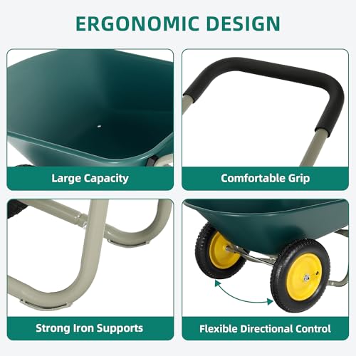 Dual-Wheel Wheelbarrow, 4.5 Cu Ft, 13" Pneumatic Tires - color: 4.5cbf|dark Green