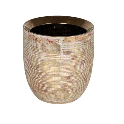 Creative Co-Op Embossed Textured Stoneware Planter, Metallic Gold - color: Metallic Gold