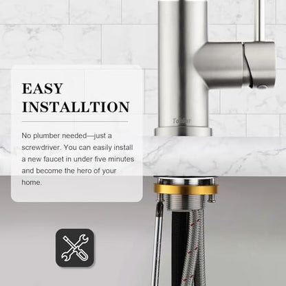 Tohlar Kitchen Sink Faucets with Pull Down Sprayer Brushed Nickel - color: Brushed Nickel, style: Standard