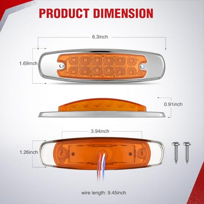 Nilight 6.3" Amber Rectangle Side Marker Light with High Low Strobe - color: Amber 6.3" 20Pcs