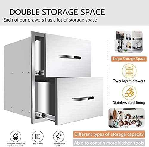 AHLOKI Stainless Steel with Chrome Handle BBQ Island Drawers for Outdoor Kitchen Or Grill Station,14Wx23Dx15H - size: 14Wx23Dx15H