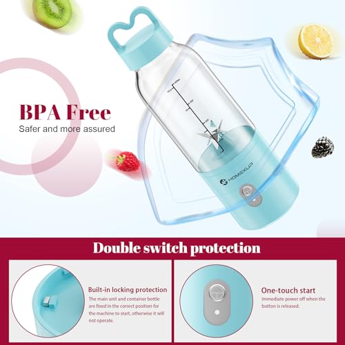 HOMEXUP Portable Personal Blender 17oz, 175W Smoothie Maker,Blue - color: Blue