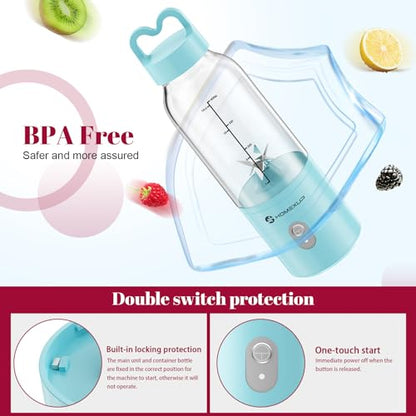 HOMEXUP Portable Personal Blender 17oz, 175W Smoothie Maker,Blue - color: Blue