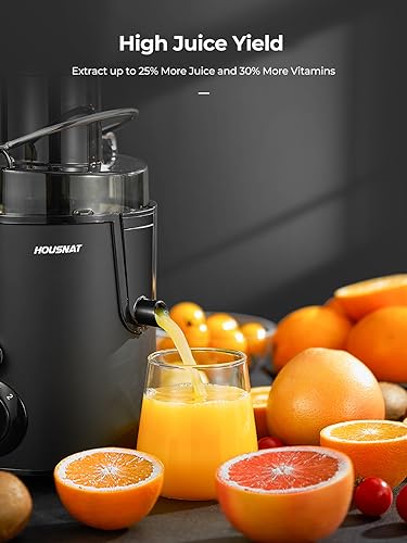 HOUSNAT Centrifugal Juicer for Whole Fruit and Vegetables, 3 Speed, 400W - color: Black