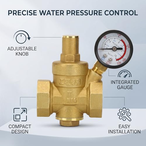 LiebeWH Water Pressure Regulator 1 Inch Brass Pressure Reducing Valve Adjustable for RV Household Water Systems