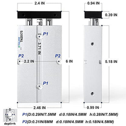 TAILONZ TN20-75 20mm x 75mm Double-Rod Cylinder - size: Bore:20mm Stroke:75MM