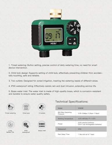 MOES 2 Zone Sprinkler Timer for Garden Hose,Brass Inlet Water Timer - size: 2 Outlet