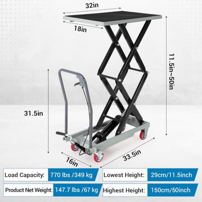 Garvee Hydraulic Lift Table Cart, 770 LBS Capacity 50" Lifting Height, Grey - color: Gray