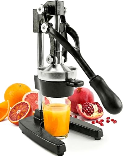 Eurolux Ultra-Premium Cast Iron Juicer | Extra-Large, Heavy Duty, Commercial Grade, Stainless Steel Manual Hand Press Citrus Squeezer For Fresh Orange Juice, Pomegranate, Lemon, and Much More (Black) - color: Black