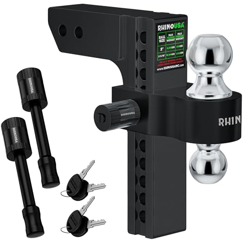 Rhino USA Adjustable Trailer Hitch (2in Receiver) - 10in Drop/Rise - color: Black, size: 2"x10"