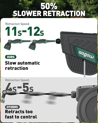 Retractable Garden Hose Reel: 1/2 in x 100 ft Wall Mounted Water Hose Reel with 10-Function Nozzle, Hose Reels for Outside, Any Length Lock, Brass Fittings, Slow Auto Rewind & 180° Swivel - color: Gray-green