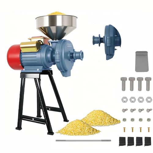 3000W Electric Grain Mill, Heavy Duty Wet ＆ Dry Grinder with Adjustable Thickness for Coarse to Fine Grinding, Commercial Flour Mill for Dry Corn Wheat Rice Soybeans - size: Dry and Wet - Grayish blue