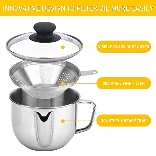 Stainless Steel Fat Separator 1L, Gravy Separator with Glass Lid & Strainer