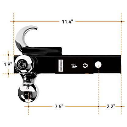 ORCISH Tri-Ball Trailer Hitch Mount with Tow Hook & Pin for 2" Receiver - color: 2"-Standard-Chrome