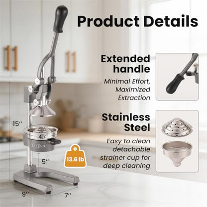 Cast Iron Manual Hand Press Juicer for Citrus & Pomegranate,Grey - color: Grey