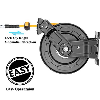 AIRZILLA Premium Steel Retractable Air Hose Reel With Dual Arm, 3/8"x50Ft Hybrid Polymer Hose, Heavy Duty Air Hose Reel included Auto Rewind Reel | Quick Air Coupler | Durable Double side Frame. - color: 3/8"x50ft