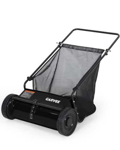 21" Push Lawn Sweeper, 6 Cu.Ft. Hopper, 3 V-Shaped Brushes, Height Adjustable - color: Black, size: 21in