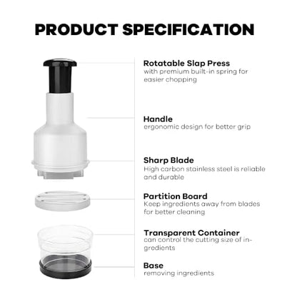 Vegetable Chopper, Manual Food Processor, Hand Push Garlic Onion Cutter, Suitable for Vegetables, Ginger, Fruits, Nuts, Herbs