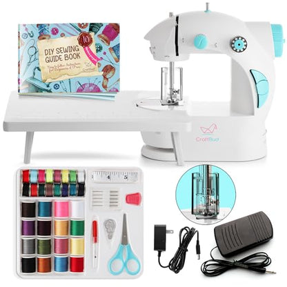 CraftBud Mini Sewing Machine for Beginners, Adults and Kids Sewing Machine - color: White, size: Basic Set