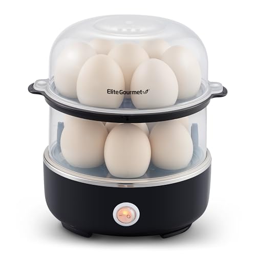 Elite Gourmet EGC1215B Easy Egg Cooker, Two-Tiered, 14-Egg, Black - color: Black, size: 14-Egg