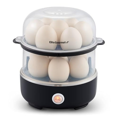 Elite Gourmet EGC1215B Easy Egg Cooker, Two-Tiered, 14-Egg, Black - color: Black, size: 14-Egg