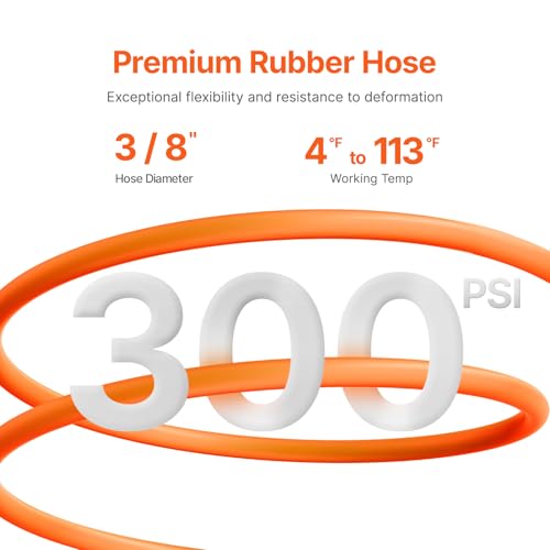 VEVOR Retractable Air Hose Reel, 3/8IN x 50FT Rubber Air Hose Max 300PSI, Air Compressor Hose Reel Auto-Rewind with 5FT Lead in, Ceiling/Wall Mount Heavy Duty Single Arm Reel & 180° Swivel Bracket - size: 3/8 in x 50 ft