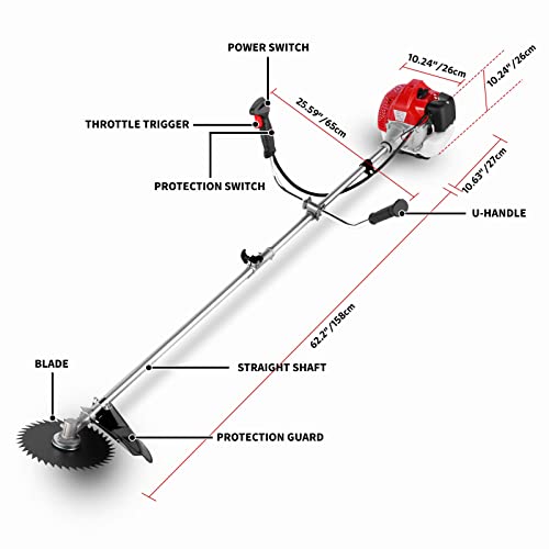 58CC 4 in 1 Gas Powered Weed Wacker, Brush Cutter, 18.5 in Cut Path Red - color: Red