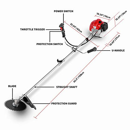 58CC 4 in 1 Gas Powered Weed Wacker, Brush Cutter, 18.5 in Cut Path Red - color: Red